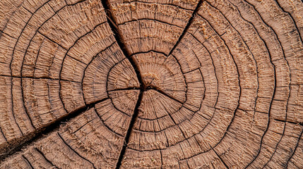 Fototapeta premium A close-up view of a tree stump, showcasing its intricate growth rings and textures, highlighting the natural beauty of wood.