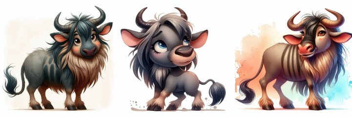 Obraz premium Charming Collection of Cartoon Wildebeest Characters with Expressive Styles