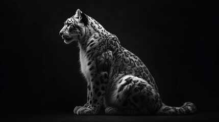 Snow leopard sitting like a king, royal leopard on the snowy peak, snow leopard's silence in a royal pose, snow leopard's regal presence