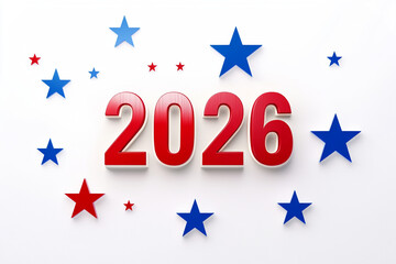 3D red text " 2026" and stars on a white background.