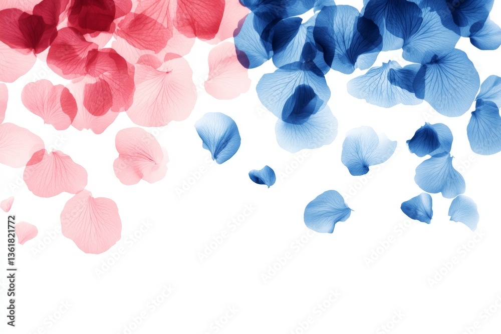 Aufkleber colorful flower petals scattered on a white background creating a soft and romantic atmosphere in a 