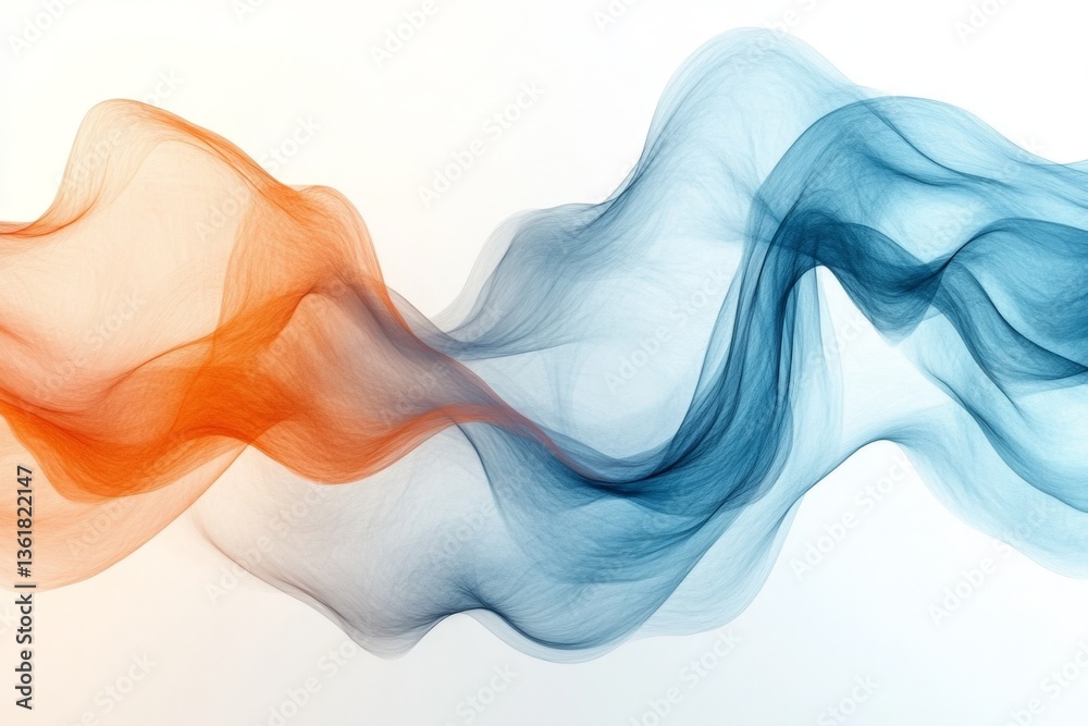 Leinwandbilder Colorful flowing abstract fabric waves create a dynamic visual effect in orange and blue tones against a white background