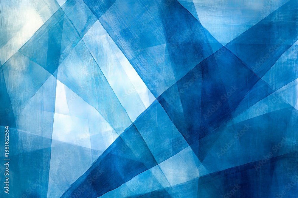 Poster Abstract blue geometric patterns created with overlapping shapes reflecting light in a contemporary art style
