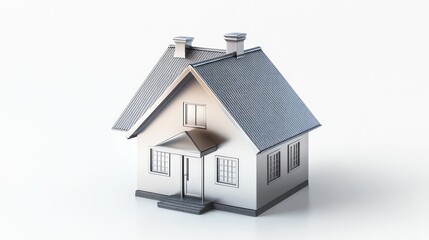 3D Rendered Silver House Model on White Background