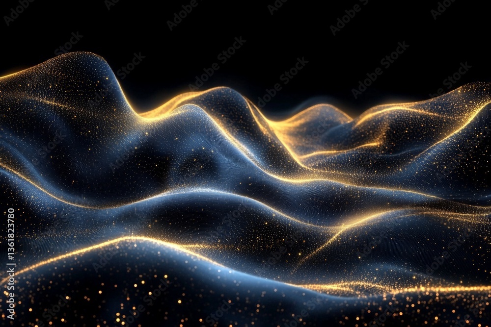 Poster digital landscape featuring glowing waves with a cosmic ambiance created with dynamic light effects
