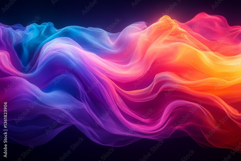 Poster colorful waves of flowing fabric create a striking abstract composition in vibrant hues at sunset