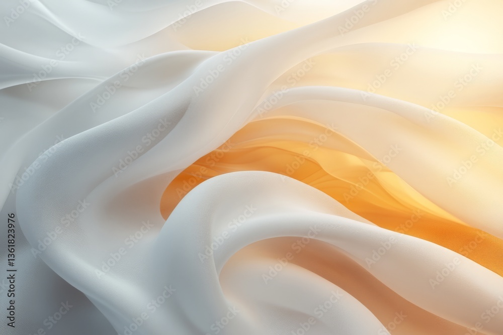 Poster Soft waves of white and orange fabric flow together in a delicate blend, creating a serene and calming atmosphere