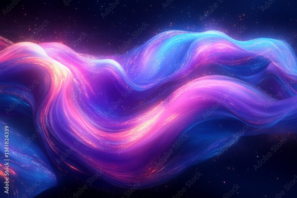 Poster Vibrant cosmic waves of color flow dynamically through the universe, showcasing a beautiful fusion of hues and light