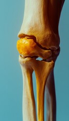 Human Knee Joint Inflammation Anatomical Detail Showcasing Bones and Cartilage on Blue Background