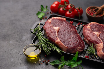fresh raw beef ribeye steaks