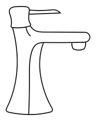 Sink faucet. Mixer lever off. Sketch. Vector illustration. Outline on isolated white background. Doodle style. Plumbing equipment for washing, hand washing and dishes. Coloring book for kids. 