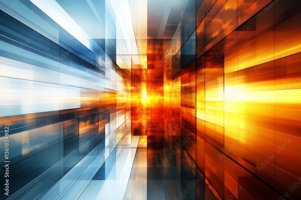 Poster Vibrant abstract design featuring dynamic light patterns in a modern geometric setting