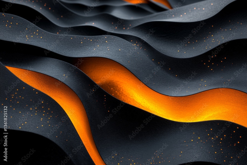 Poster Waves of dark and orange texture create a mesmerizing abstract landscape art piece in a modern setting