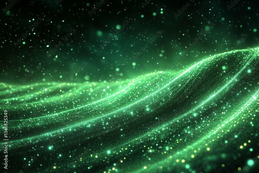 Poster Hypnotic green waves of light create a mesmerizing visual display in a digital environment