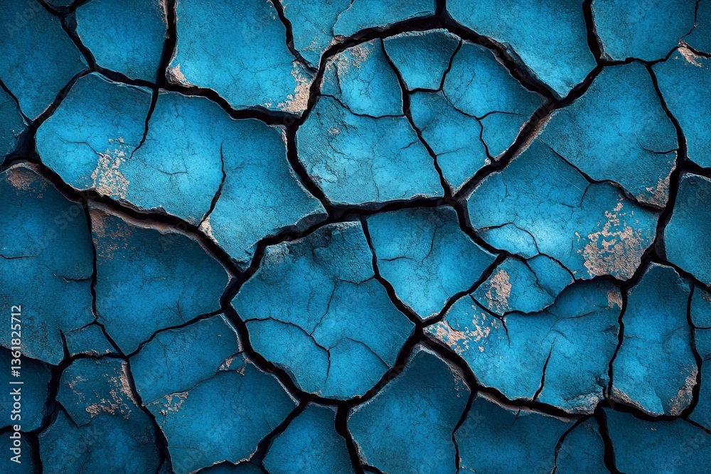 Aufkleber Blue cracked surface with deep fissures creating an abstract pattern in arid conditions
