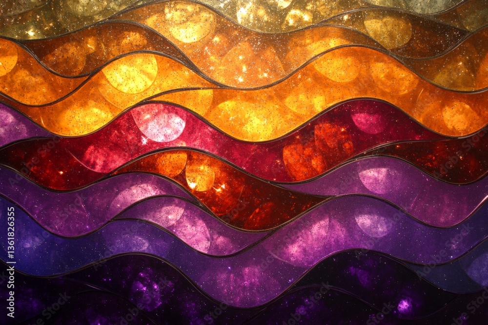 Poster Colorful waves of abstract art create a surreal landscape filled with rich hues and mysterious patterns, inviting viewer exploration and imagination