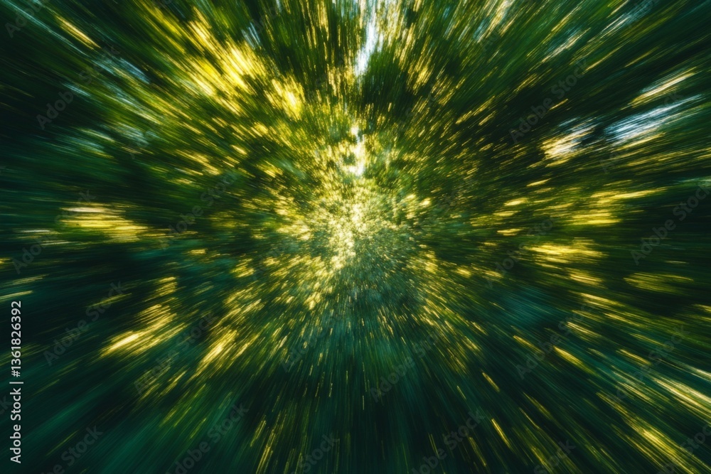 Aufkleber Vibrant rays of sunlight filtering through dense trees in a serene forest environment during the golden hour