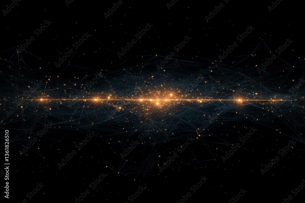Poster Cosmic view of interconnected stars and light phenomena in a dark universe during a vast cosmic event