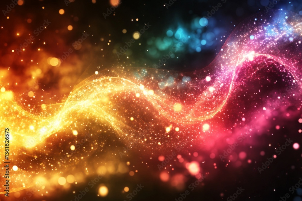 Poster Vibrant abstract swirl of light and color creating a cosmic atmosphere in a digital artwork