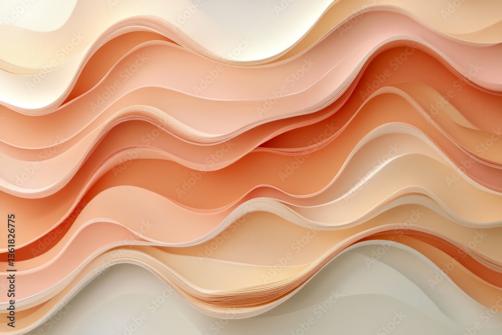 Poster Waves of pastel paper create a soft and soothing abstract background design in warm tones