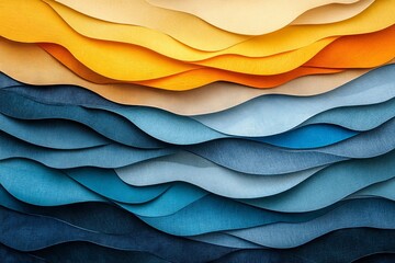 Obraz premium Colorful layered paper waves create a dynamic visual texture evoking a serene ocean landscape