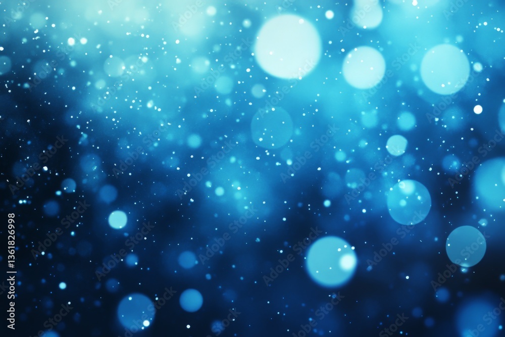 Poster bright blue bokeh lights shimmer against a dark background, creating a cheerful and vibrant atmosphe