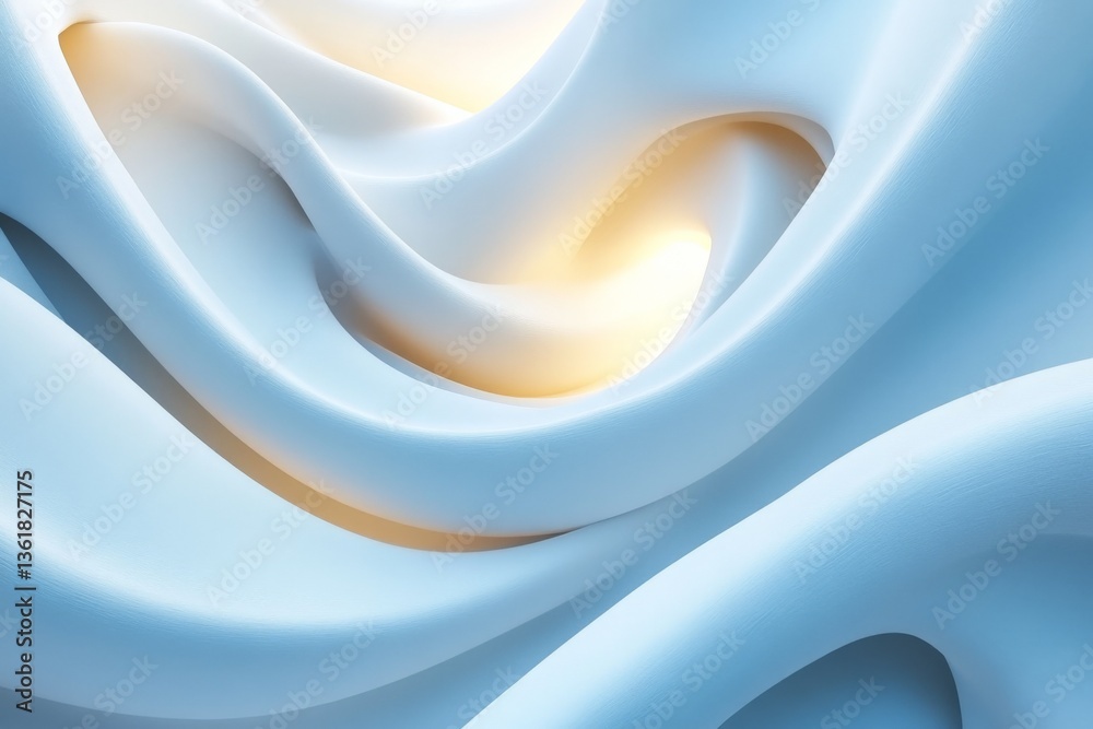 Leinwandbilder soft blue and white fabric waves illuminated by warm light creating an abstract design in a serene s