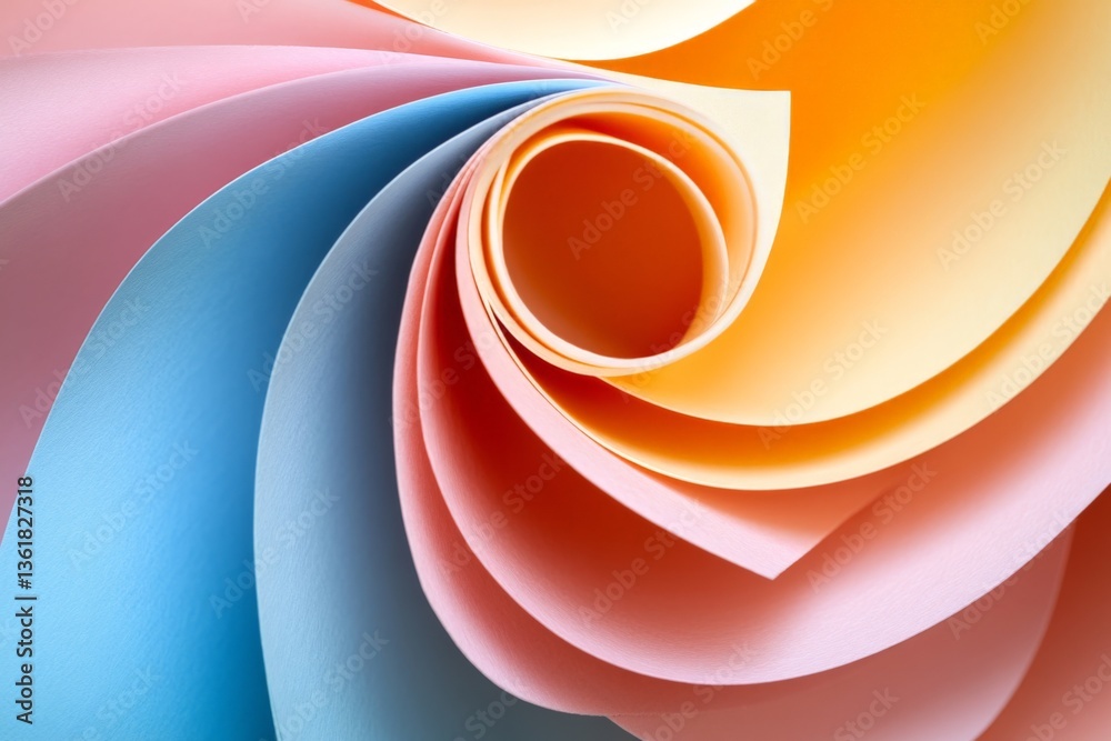 Poster Colorful spirals of paper in pastel shades create an artistic display of texture and form in a close-up view