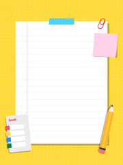 Background illustration. Background illustration of a notebook decorated with a notepad, post-it, and pencil. Background vector illustration for school and students.