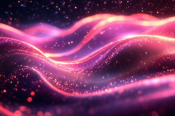 Colorful waves of light create a mesmerizing abstract background with glowing particles in a digital landscape