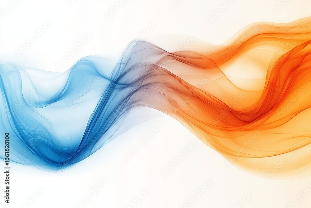 Poster colorful flowing waves of blue and orange fabric create an abstract design in a bright space