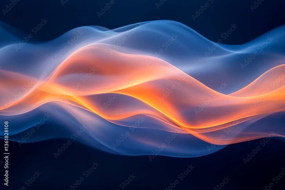 Poster Flowing waves of light create a mesmerizing visual display in shades of blue and orange