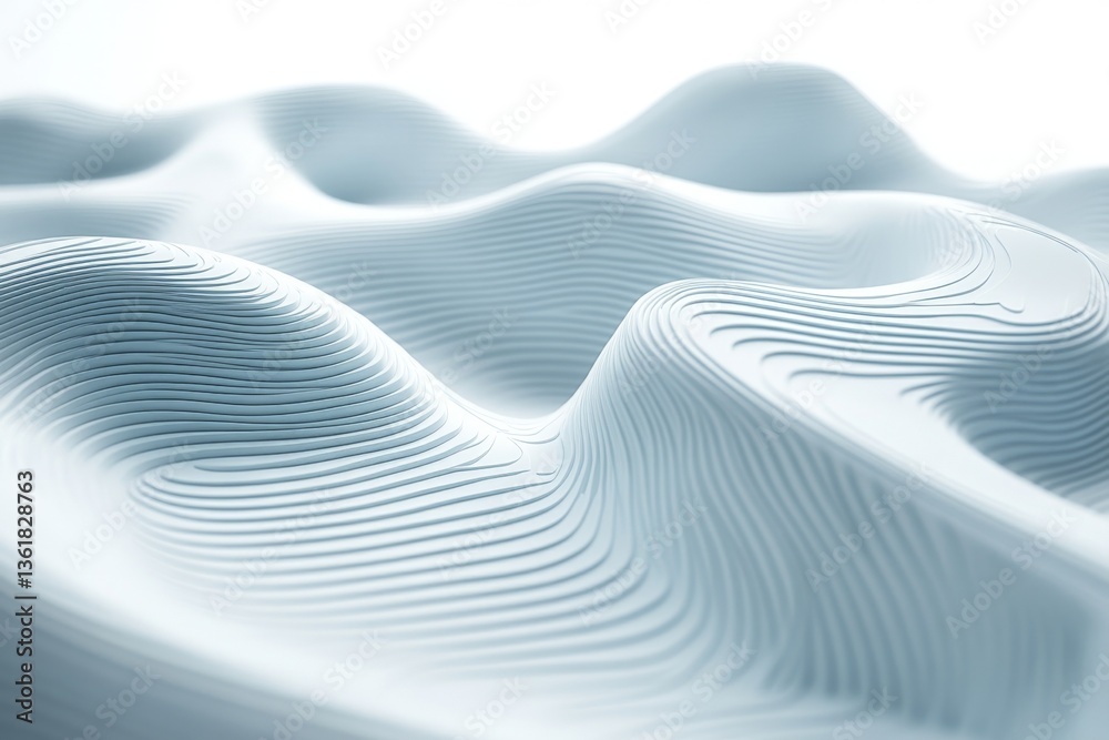 Fototapete Surreal undulating patterns in soft blue tones create a calming atmosphere in a minimalist setting