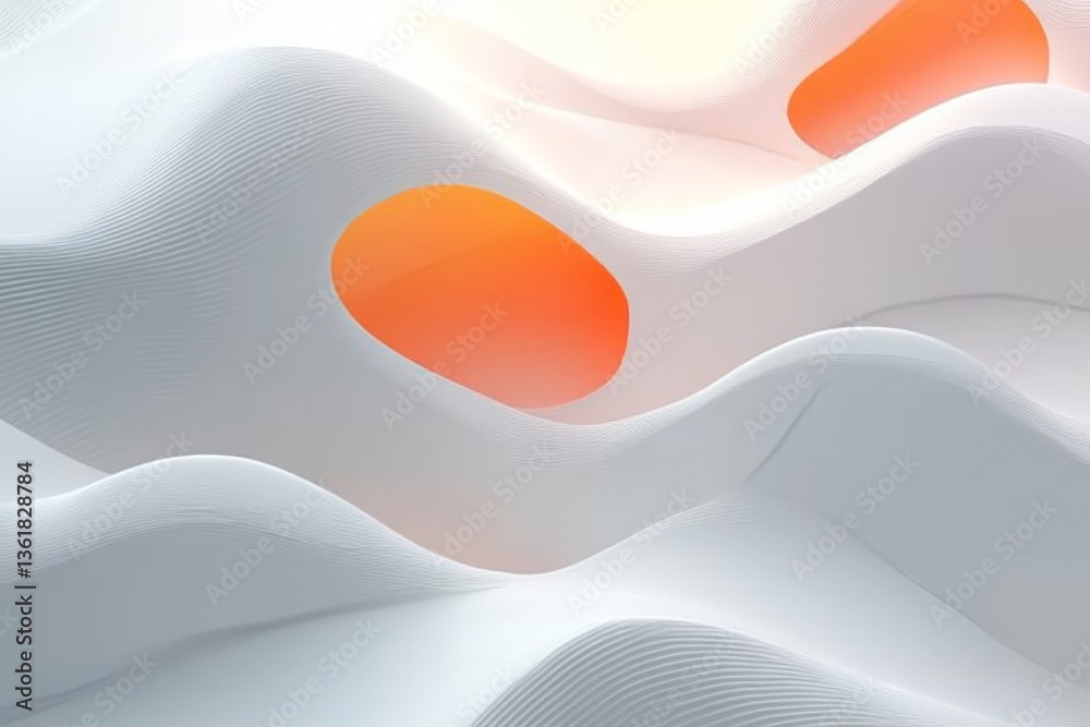 Aufkleber Abstract wavy patterns with orange highlights in a serene white landscape conveying calmness and fluidity