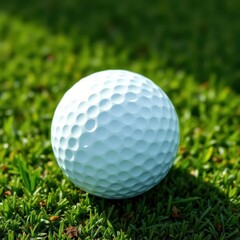 Fototapeta premium A pristine white golf ball rests on a vibrant green putting green, hobby, game