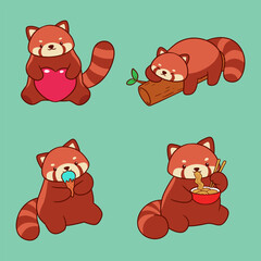 Cute and very adorable red panda cartoon illustration