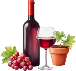 Obraz premium Wine bottles and glasses pattern with transparent background