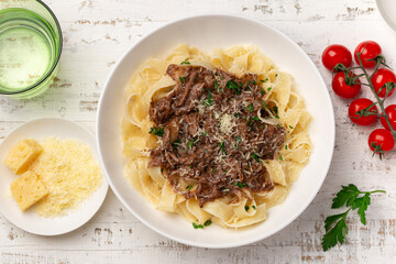 tegliatelle pasta with slow cooked beef ragout
