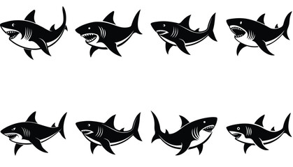 Fototapeta premium Shark Fish Vector Shilhouette Bundle Set Collection