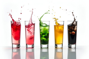 Colorful Refreshing Drinks Splashing in Glasses with White Background fresh juice splash 