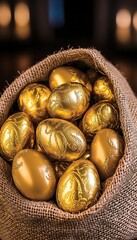 Golden Eggs in Burlap Sack (1)