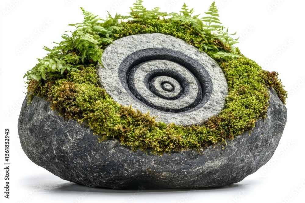 Aufkleber Unique stone structure adorned with ferns and green moss in a natural setting