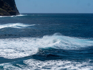 Fototapeta premium View of the Atlantic coast in the north of Madeira with surf and waves.