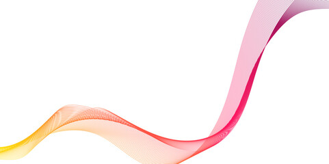 A abstract yellow  pink smoke on wave line white background, flowing ribbon of orange fabric softly sways against a white background,  luxury abstract shiny golden wave on transparent background. 