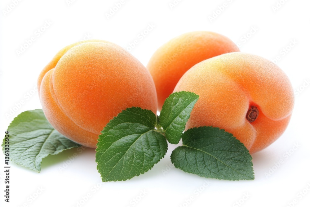 Aufkleber fresh apricots with green leaves arranged in a bright setting showcasing their vibrant color and nat