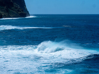 Fototapeta premium View of the Atlantic coast in the north of Madeira with surf and waves.