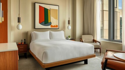 Modern Hotel Room with City View