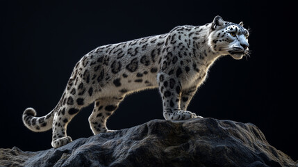 The quiet seat of the royal snow leopard, snow leopard: sitting like a king, snow leopard on the throne of the white king, the royal splendor of the snow leopard