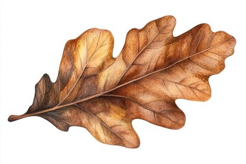 Fototapeta premium Detailed illustration of a single oak leaf showcasing intricate textures and autumn colors