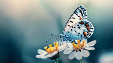 Obraz premium Blue Butterfly Drinking Nectar from Daisies